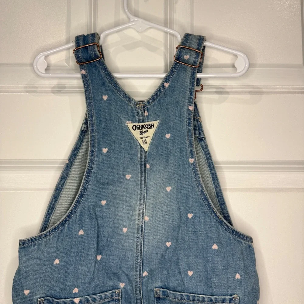OshKosh Bgosh Girls Heart Print‎ Denim Overalls Size 5T Jumpsuit
